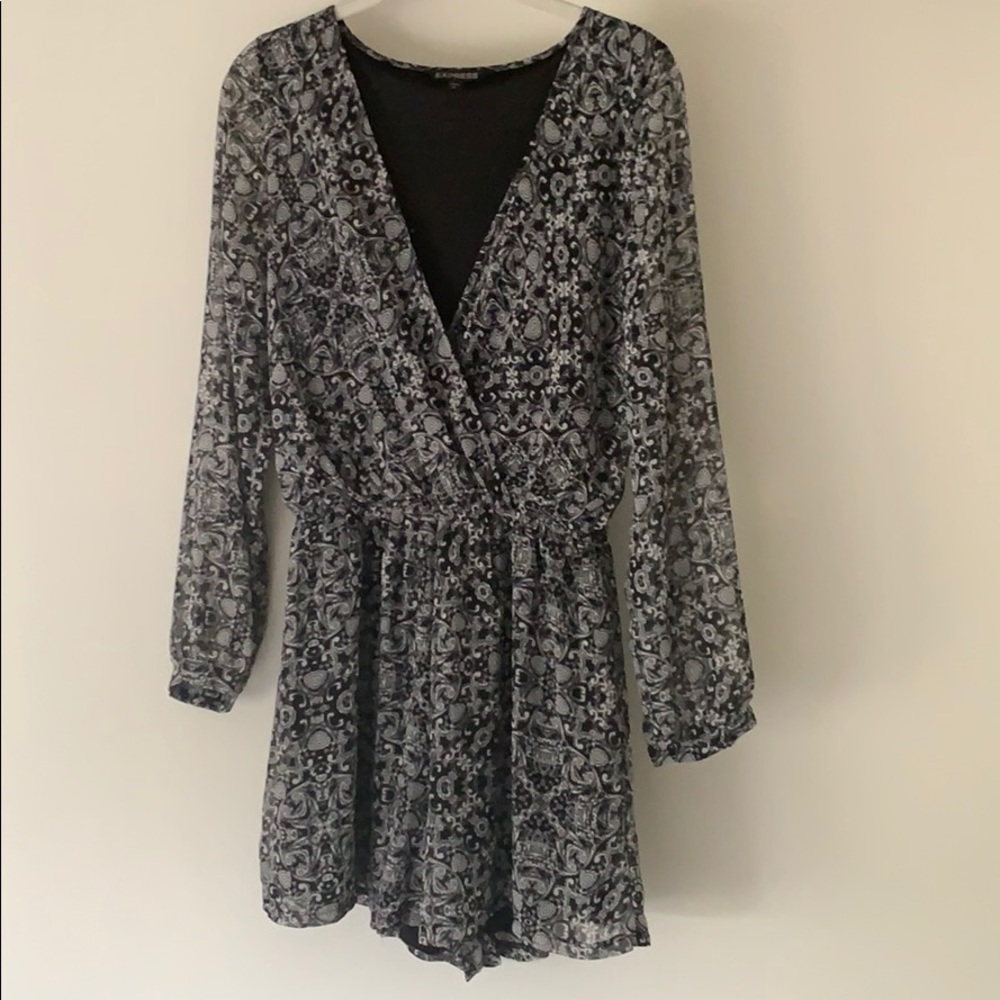 Express Black and White Long-Sleeve Romper